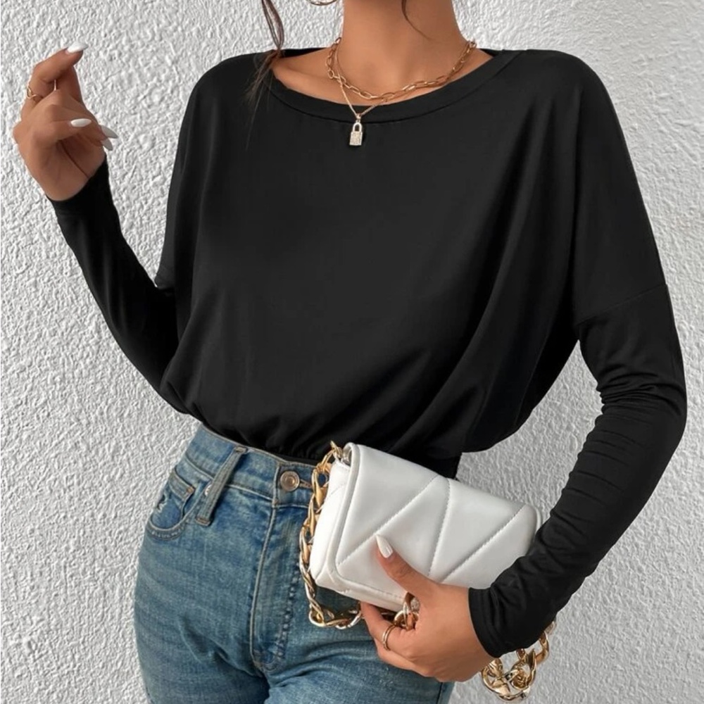 SHEIN Frenchy Drop Shoulder Black Bodysuit Size Small